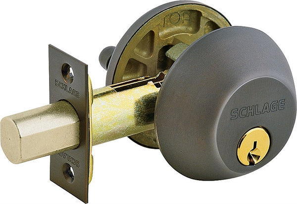 Schlage B60NV716 Deadbolt, Aged Bronze, 2-3/8 x 2-3/4 in Backset, C Keyway