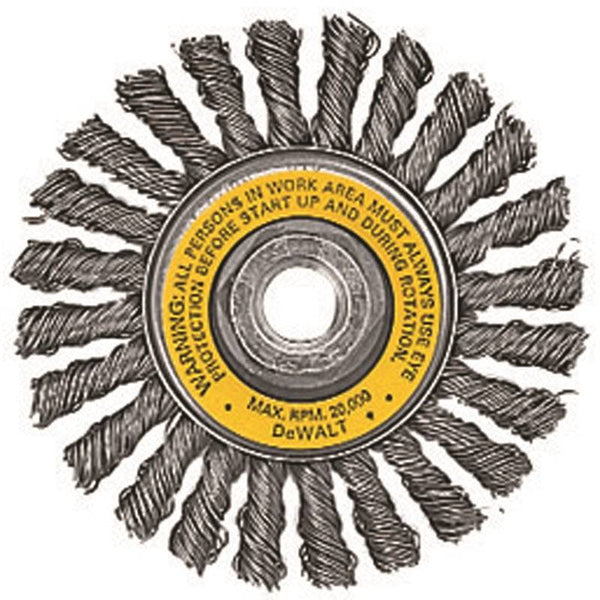 DeWALT DW4930 Wire Wheel Brush, 4 in Dia, 5/8-11 Arbor/Shank, 0.02 in Dia Bristle, Carbon Steel Bristle