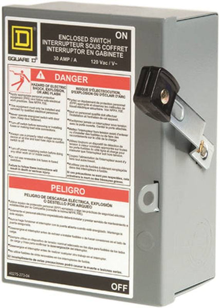 Square D L111N Safety Switch, 1 -Pole, 30 A, 120 V, SPST, Lug Terminal