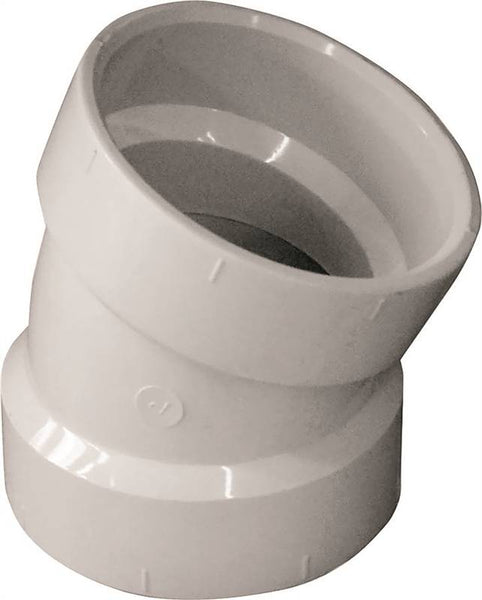 CANPLAS 192552 Pipe Elbow, 2 in, Hub, 22.5 deg Angle, PVC, White