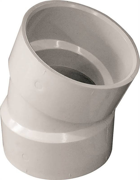 CANPLAS 192553 Pipe Elbow, 3 in, Hub, 22.5 deg Angle, PVC, White