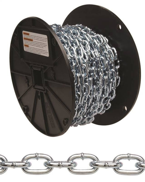 Campbell 0723367 Straight Link Coil Chain, #3, 50 ft L, 270 lb Working Load, Steel, Brass