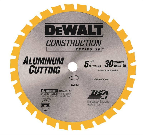 DeWALT DW9052 Circular Saw Blade, 5-3/8 in Dia, 10 mm Arbor, 30-Teeth, Carbide Cutting Edge