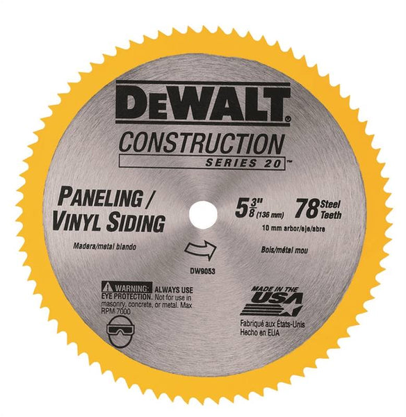 DeWALT DW9053 Circular Saw Blade, 5-3/8 in Dia, 10 mm Arbor, 80-Teeth, Carbide Cutting Edge