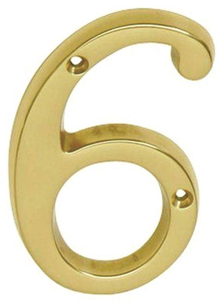 Schlage SC2-3066-605 #6 House Number, Character: 6, 4 in H Character, Brass Character, Solid Brass