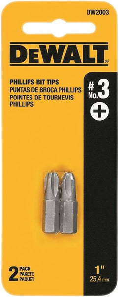 DeWALT DW2003 Insert Bit Tip, #3 Drive, Phillips Drive, 1/4 in Shank, Hex Shank, 1 in L, Tool Steel