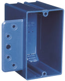 Carlon B118B-UPC Outlet Box with Bracket, 1 -Gang, 4 -Knockout, PVC, Blue, Bracket, Stud Mounting