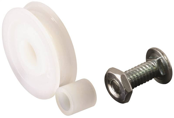 Prime-Line B 555 Door Roller, 1-1/4 in Dia Roller, 5/16 in W Roller, Nylon, White, 2-Roller, Bottom Mounting