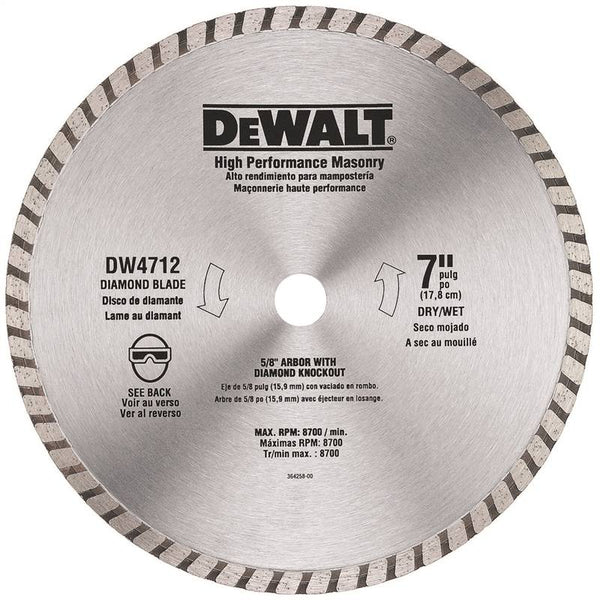 DeWALT DW4712 Circular Blade, 7 in Dia, 7/8 in Arbor, Diamond Cutting Edge
