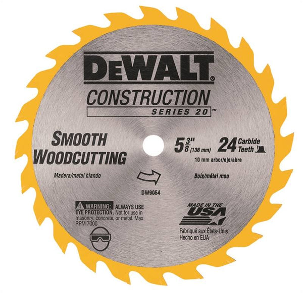 DeWALT DW9054 Circular Saw Blade, 5-3/8 in Dia, 10 mm Arbor, 24-Teeth, Carbide Cutting Edge