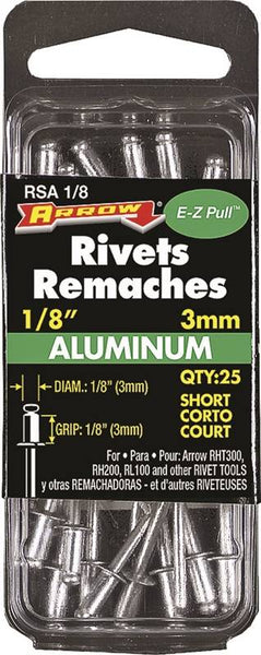 Arrow RSA1/8 Pop Rivet, Short, 1/8 in L, Aluminum