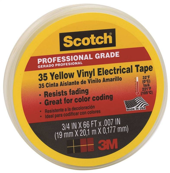 Scotch 10844-DL-5 Electrical Tape, 66 ft L, 3/4 in W, PVC Backing, Yellow
