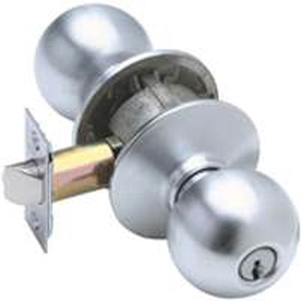 Schlage F80CSVORB626 Knob Lockset, Brass, Satin Chrome, 2-3/8 x 2-3/4 in Backset, 1-3/8 to 2 in Thick Door