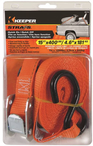 KEEPER 05115 Tie-Down, 1 in W, 15 ft L, Nylon, Red, 400 lb, S-Hook End Fitting