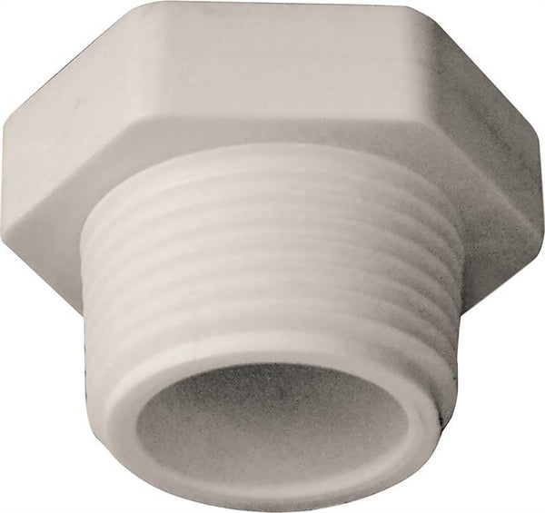 LASCO 450007BC Pipe Plug, 3/4 in, MPT, PVC, White, SCH 40 Schedule