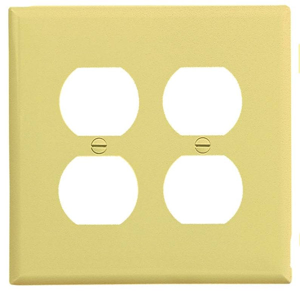 EATON PJ82V Outlet Wallplate, 6 in L, 5-1/4 in W, 2 -Gang, Polycarbonate, Ivory, High-Gloss, Screw Mounting