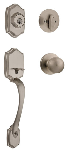 Kwikset 96870-099 Handleset, 3 Grade, Brass, Satin Nickel, 2-3/8 x 2-3/4 in Backset, KW1 Keyway, 1-3/4 in Thick Door