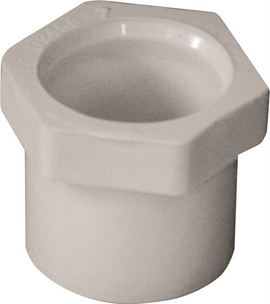 LASCO 437101 Reducer Bushing, 3/4 x 1/2 in, Spigot x Slip, PVC, White, SCH 40 Schedule, 280 psi Pressure