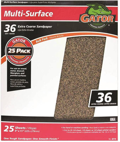 Gator 3269 Sanding Sheet, 11 in L, 9 in W, 36 Grit, Extra Coarse, Aluminum Oxide Abrasive