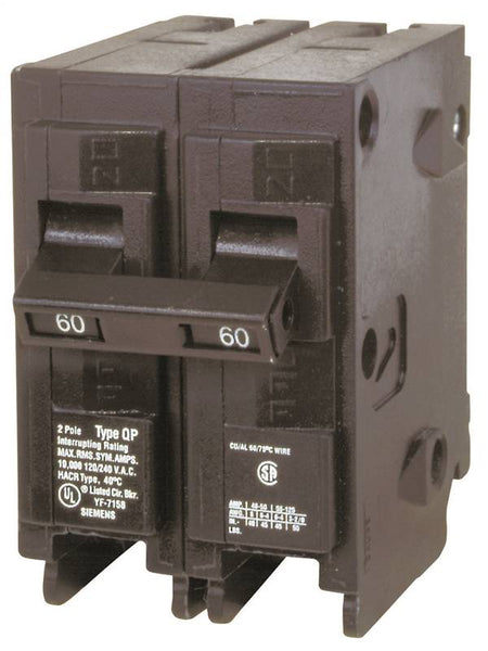 Siemens Q260 Circuit Breaker, Mini, 60 A, 2 -Pole, 120/240 V, Fixed Trip, Plug Mounting