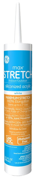GE Max Stretch M90044 Silicone Acrylic Caulk, White, -10 to 180 deg F, 10.1 oz Cartridge