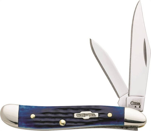 CASE 02802 Folding Pocket Knife, 2.1 in Clip, 1.53 in Pen L Blade, Stainless Steel Blade, 2-Blade, Blue Handle