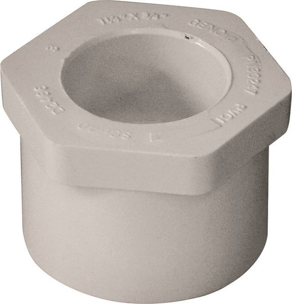 LASCO 437167 Reducer Bushing, 1-1/4 x 3/4 in, Spigot x Slip, PVC, White, SCH 40 Schedule, 220 psi Pressure