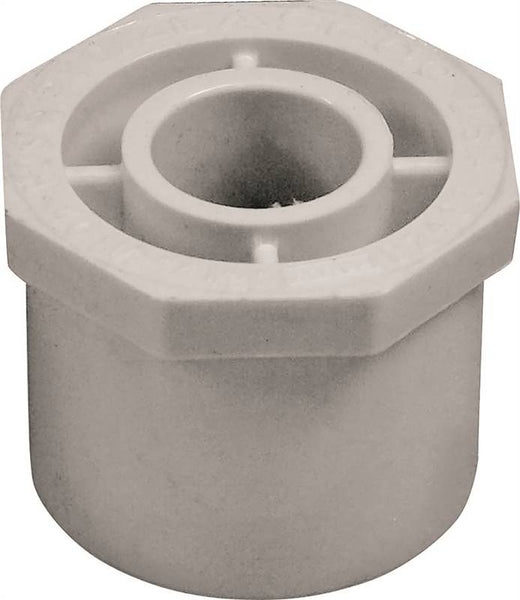 LASCO 437209 Reducer Bushing, 1-1/2 x 1/2 in, Spigot x Slip, PVC, White, SCH 40 Schedule, 200 psi Pressure