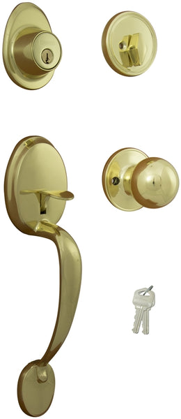 ProSource Handleset, 3 Grade, Keyed Key, Brass, Polished Brass, 2-3/8 x 2-3/4 in Backset, KW1 Keyway