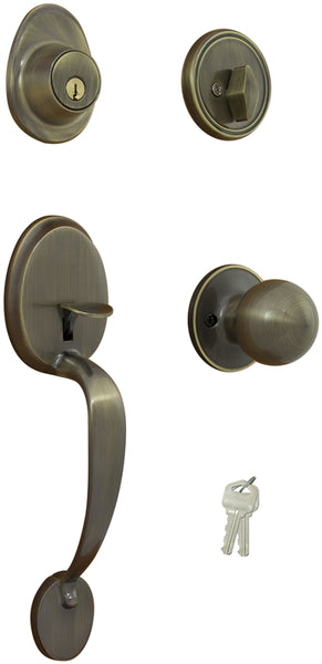 ProSource Handleset, 3 Grade, Keyed Key, Brass, Antique Brass, 2-3/8 x 2-3/4 in Backset, KW1 Keyway