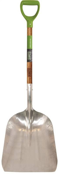 AMES 2672300 Scoop Shovel, 14-1/2 in W Blade, 10 in L Blade, Aluminum Blade, Hardwood Handle, D-Shaped Handle