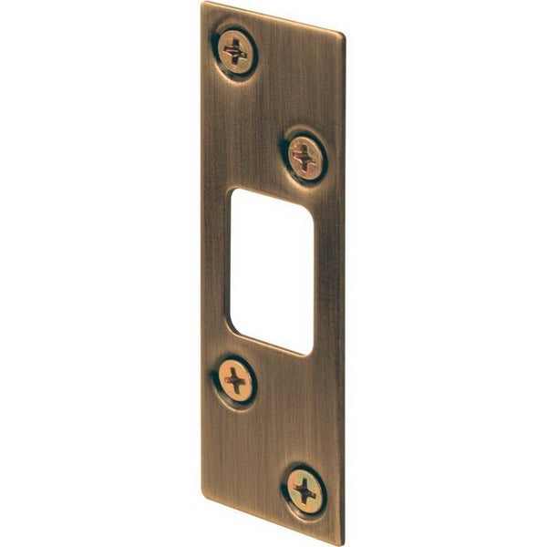 Defender Security E 2285 Deadbolt Strike, 3-5/8 in L, 1-1/4 in W, Steel, Antique Brass