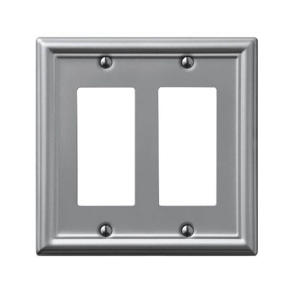 AmerTac Chelsea 149RRBN Wallplate, 4-7/8 in L, 4-15/16 in W, 2 -Gang, Steel, Brushed Nickel