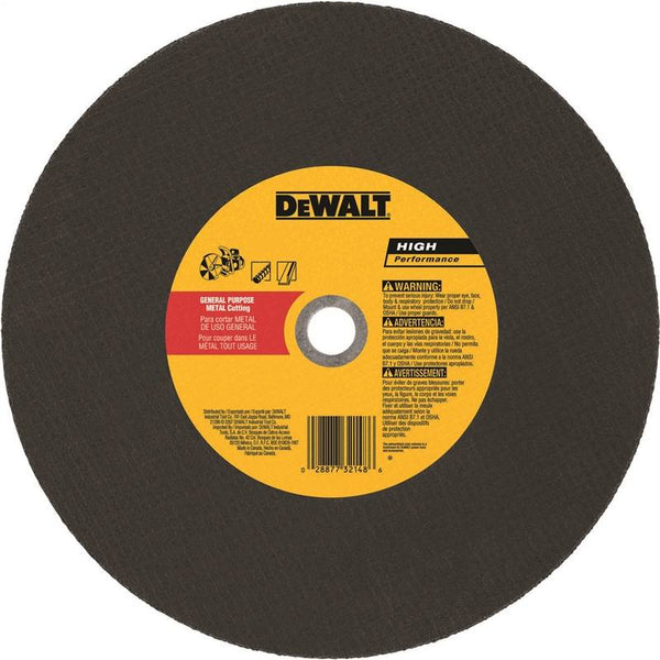 DeWALT DW8021 Cutting Wheel, 14 in Dia, 1/8 in Thick, 20 mm Arbor, Coarse, Aluminum Oxide Abrasive