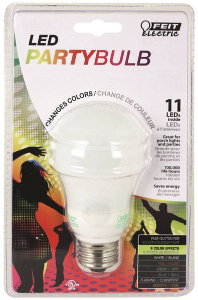 Feit Electric A19/LED/PARTY Party Light, 120 V, 0.6 W, Medium E26, A19 Lamp, Multicolor Light