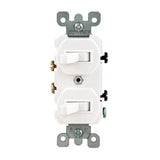 Decora R62-05224-2WS Duplex Combination Double Switch, 15 A, 120/277 V, Lead Wire Terminal, White