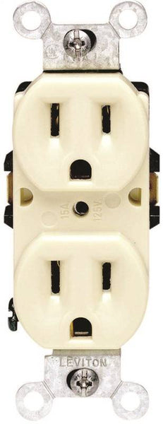 Leviton 001-T5248-ICP Duplex Receptacle, 2 -Pole, 15 A, 125 V, Push-In Wiring, NEMA: 5-15R, Ivory