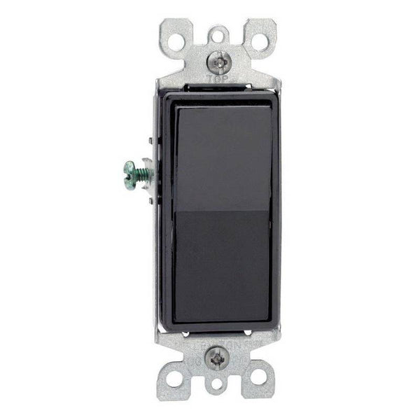 Decora R65-05603-2ES Rocker Switch with Ground Screw, 15 A, 120/277 V, 3-Way, Lead Wire Terminal, Black