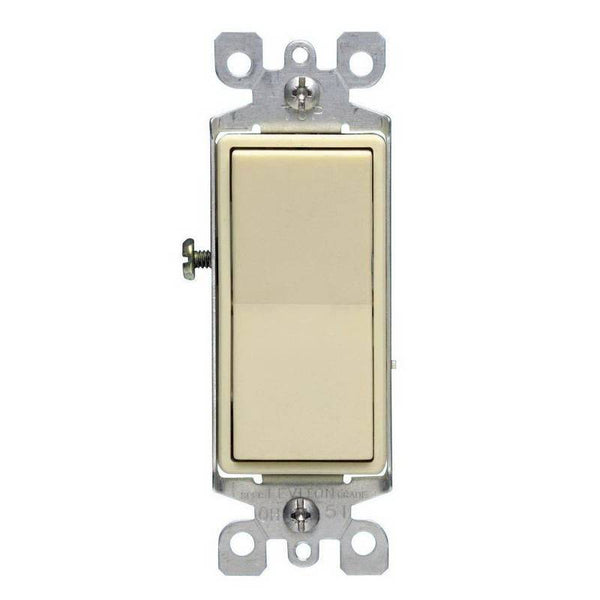 Decora S11-05603-2IS Rocker Switch with Ground Screw, 15 A, 120/277 V, 3-Way, Lead Wire Terminal, Ivory