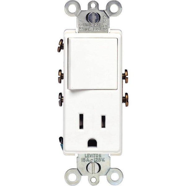 Leviton S02-05625-0WS Combination Switch/Receptacle, 1 -Pole, 15 A, 120 V Switch, 125 V Receptacle, White