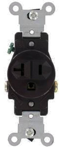 Leviton S01-05821-0IS Single Receptacle, 2 -Pole, 250 V, 20 A, NEMA: NEMA 6-20R, Ivory