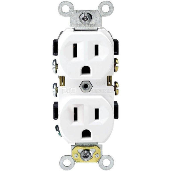 Leviton S02-0BR15-0WS Duplex Receptacle, 2 -Pole, 15 A, 125 V, Back, Side Wiring, NEMA: 5-15R, White