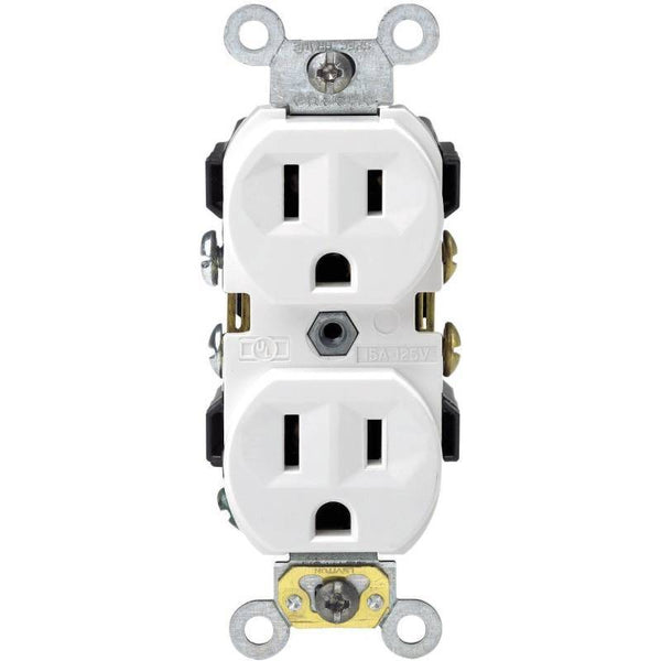 Leviton S02-0CR15-0WS Duplex Receptacle, 2 -Pole, 15 A, 125 V, Side Wiring, NEMA: 5-15R, White