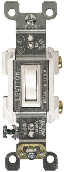 Leviton RS115-WCP Switch, 15 A, 120 V, 3 -Position, Push-In Terminal, Thermoplastic Housing Material, White