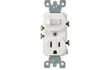 Leviton R62-T5225-0WS Duplex Combination Switch/Receptacle, 120 V Switch, 125 V Receptacle, 1-Pole, 14 to 12 AWG