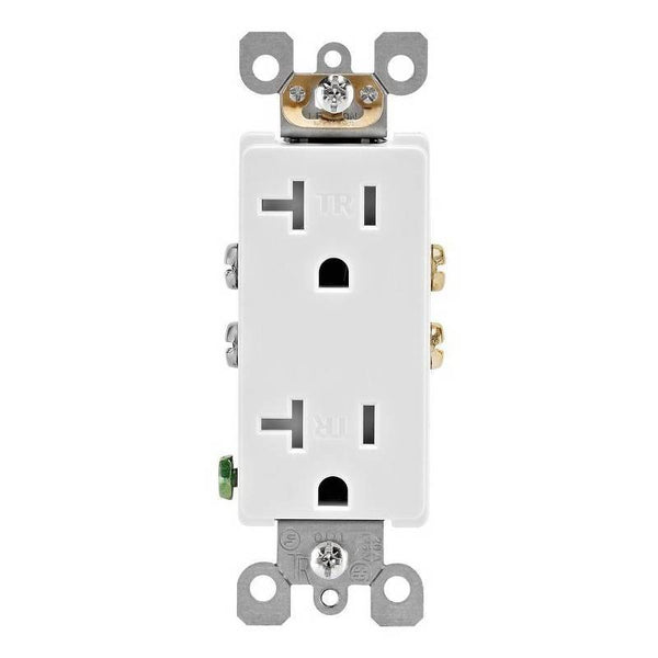 Leviton R52-T5825-00W Duplex Receptacle, 1 -Pole, 20 A, 125 V, Side Wiring, NEMA: 5-20R, White