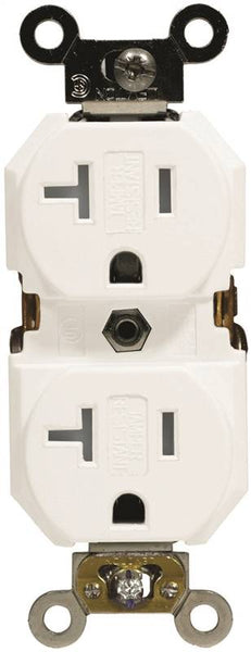 Leviton S12-TBR20-00W Duplex Receptacle, 2 -Pole, 20 A, 125 V, Back, Side Wiring, NEMA: 5-20R, White