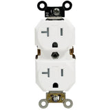 Leviton R57-TWR20-00W Duplex Receptacle, 2 -Pole, 20 A, 125 V, Side Wiring, NEMA: 5-20R, White