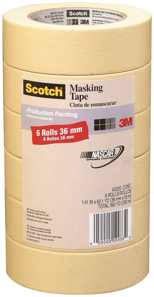 Scotch 2020-36A-CP Masking Tape, 60 yd L, 1.41 in W, Crepe Paper Backing, Beige