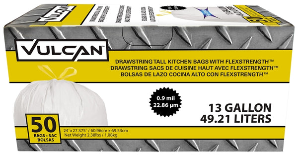 Vulcan FG-O3812-04 Kitchen Trash Bag, 13 gal Capacity, White